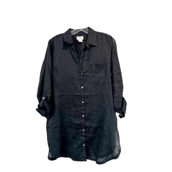 Sigrid Olsen Tops - BLACK OVERSIZED LINEN SHIRT Size M